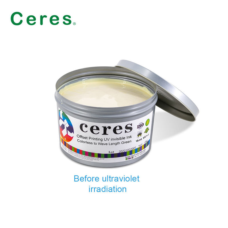 Ceres UV tinta invisível incolor a verde normal seco