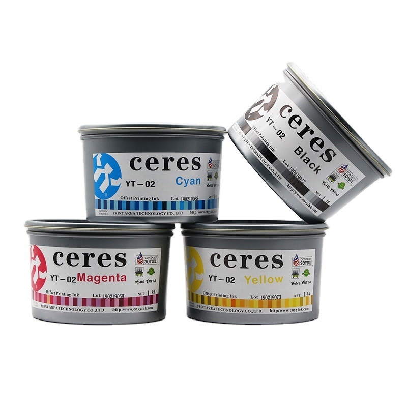 Ceres Tinta de impressão de offset UV não tóxica de alta concentração para papel CMYK Cor 1 kg/latas