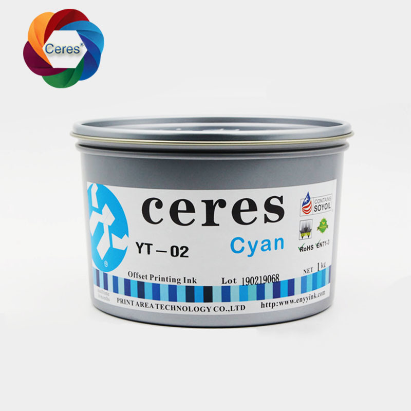 Ceres Tinta de impressão de offset UV não tóxica de alta concentração para papel CMYK Cor 1 kg/latas
