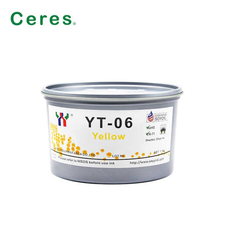 Tinta de impressão offset à base de solvente Ceres YT-06 para melamina com embalagem de 1KG/LATA e qualidade de grau A+