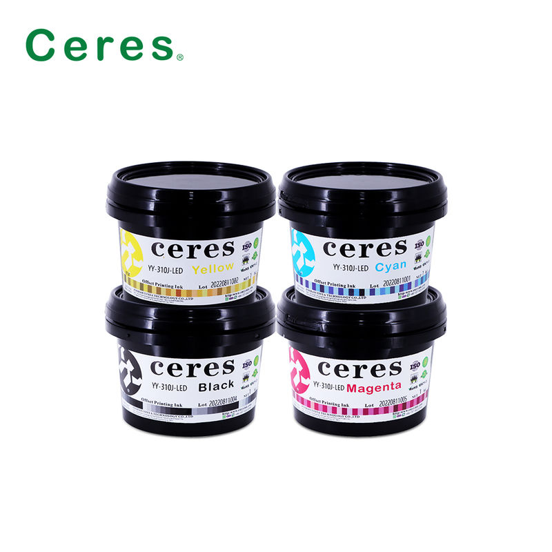 Ceres YY-310 UV LED Offset Tinta com espessura de 100 ~ 150um e CMYK Pantone cores para impressão de alta qualidade