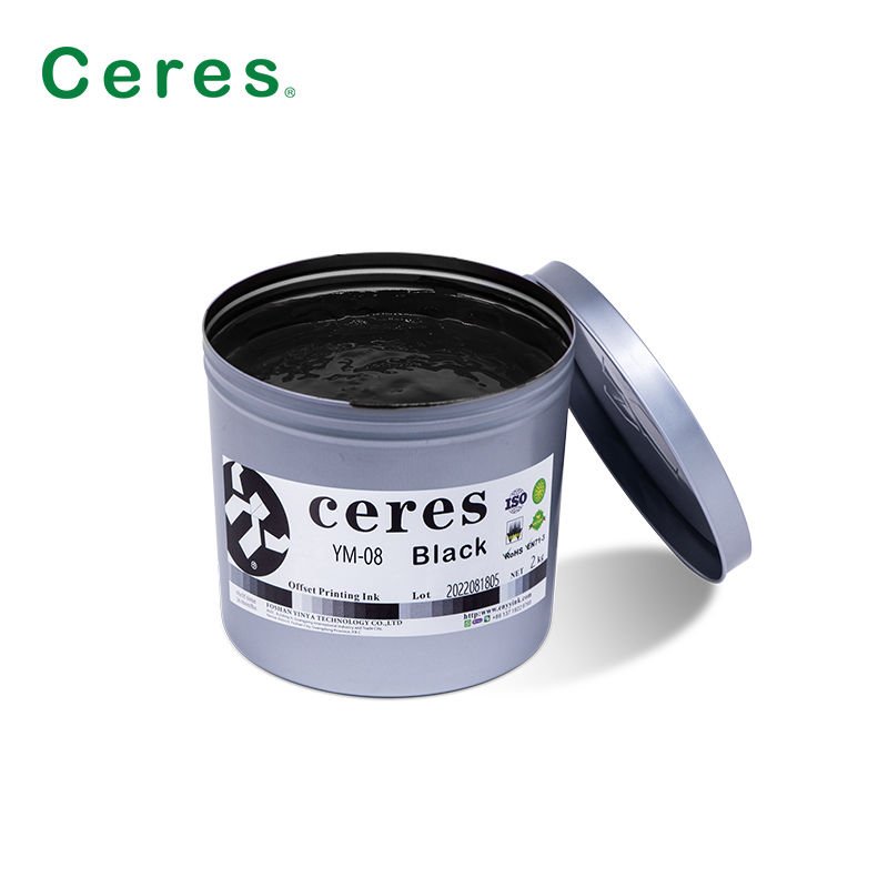 Tinta de impressão offset UV de cura preta YM-08 para caixas de cosméticos e decoração de metal
