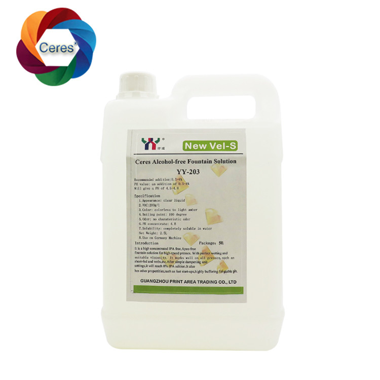 4.5ph 5.5ph Soluções de fonte sem álcool Impressão de offset Produtos químicos Impressora UV Verniz