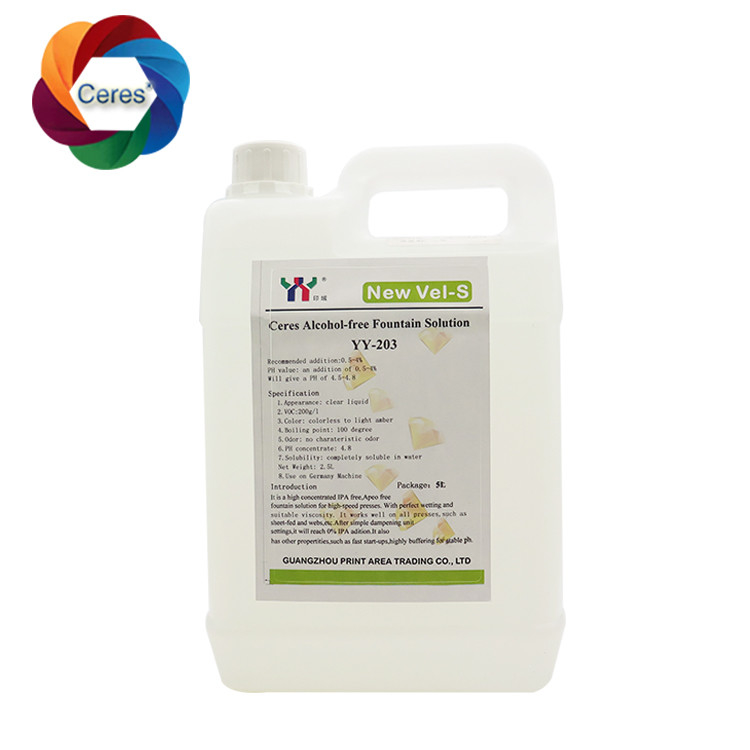 4.5ph 5.5ph Soluções de fonte sem álcool Impressão de offset Produtos químicos Impressora UV Verniz