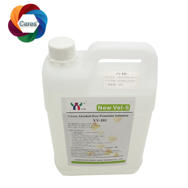 4.5ph 5.5ph Soluções de fonte sem álcool Impressão de offset Produtos químicos Impressora UV Verniz